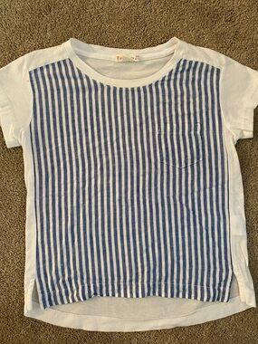 Crewcuts linen /cotton White Tee with Blue Vertical Stripes